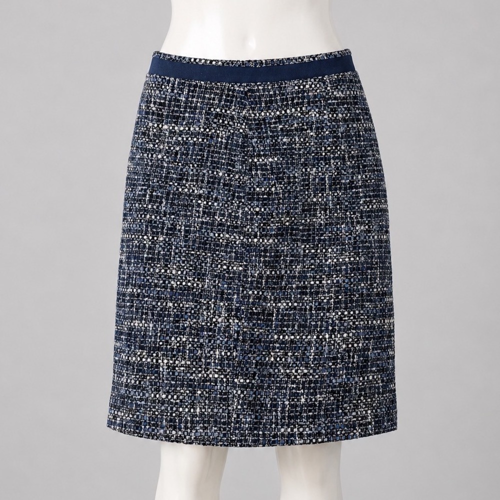 Brooks Brothers‎ Navy Blue White Tweed Wool Blend Skirt Size 6 Italian Fabric